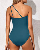 Emoswim - One Shoulder One Piece Swimsuit for Women Tummy Control Bathing Suits-Green