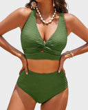 Emoswim Texturiertes Bikini-Set mit Knoten vorne und hoher Taille