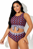 Emoswim – Bunt karierter, geknoteter Crop-Bikini in großen Größen DGPS1506