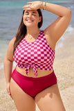 Emoswim-Pink Floral & Green Palm V-Ausschnitt Cutout Tankini DGPS1518