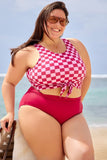 Emoswim-Pink Floral & Green Palm V-Ausschnitt Cutout Tankini DGPS1518