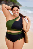 Emoswim-Maillot de bain une épaule chic vert et noir DGPS1511