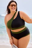Emoswim-Maillot de bain une épaule chic vert et noir DGPS1511