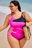 Emoswim-Pink & Black Tricolor Colorblock One Piece Swimsuit DGPS1519