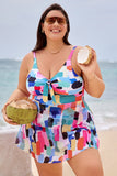 Emoswim-Colorful Block Knot Front Adjustable Strap Swimdress DGPS1510
