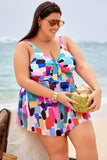 Emoswim-Colorful Block Knot Front Adjustable Strap Swimdress DGPS1510