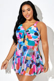 Emoswim-Colorful Block Knot Front Adjustable Strap Swimdress DGPS1510