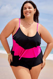Emoswim-Tankini-Oberteil mit Rüschen und Colorblock in Schwarz und Rosenrot DGPS1501