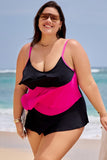 Emoswim-Tankini-Oberteil mit Rüschen und Colorblock in Schwarz und Rosenrot DGPS1501