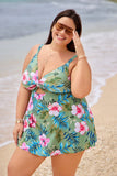 Emoswim – Rosafarbener Blumendruck & Grüne Palmen V-Ausschnitt Cutout Tankini DGPS1517