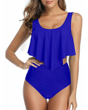Emoswim - Sexy High Waisted Two Piece Women Ruffled Flounce Bikini Swimsuit-Royal Blue