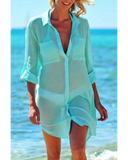 Emoswim - Navy Pocket Long Sleeve Cover Up-Green