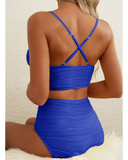 Emoswim - 2026 Summer Two Piece Bikini Set U-Wire Cutout High Waisted Swimsuit-Blue