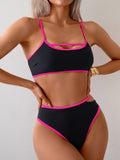 Emoswim-Damen Bikini-Sets mit hoher Taille, Color Block Bademode, sexy Cut-Out Badeanzug, sportliche zweiteilige Badeanzüge