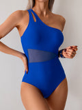 Emoswim Damen Einteiler Badeanzug Bauchkontrolle Mesh Patchwork Badeanzug One Shoulder Verstellbare Träger