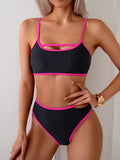 Emoswim-Damen Bikini-Sets mit hoher Taille, Color Block Bademode, sexy Cut-Out Badeanzug, sportliche zweiteilige Badeanzüge