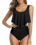 Emoswim - Sexy High Waisted Zweiteiliger Damen Bikini mit Rüschen und Volants - Schwarz