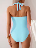 Emoswim-Women's One Piece Swimsuit V Neck Halter Swimwear Twist Front Ruched Tummy Control Bathing Suit