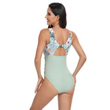Emoswim-Womens One Piece Swimsuits Tummy Control Slimming Bikini Sets V Neck Printing Mesh Sheer Bathing Suit