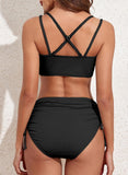 EMOSWIM - Damen Bikini Sets Zweiteiliger Badeanzug V-Ausschnitt Hohe Taille Geraffter Bauchweg Bademode