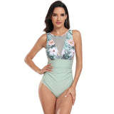Emoswim-Womens One Piece Swimsuits Tummy Control Slimming Bikini Sets V Neck Printing Mesh Sheer Bathing Suit