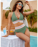 Emoswim – Hochtaillierte Bikini-Sets mit Bauchkontrolle und Farbblock – Grün
