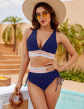 Emoswim – Zweiteiliger High-Waist-Bikini mit Farbblock und Bauchkontrolle