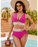 Emoswim – Hoher Bund Bauchweg Color Block Bikini Sets – Pink