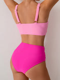 EMOSWIM - Women's High Waisted Bikini Sets Solid Pleated 2 Piece Swimsuits Sexy Beach Sets with Removable Pads