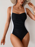 EMOSWIM - Damen Einteiler Badeanzug Gerafft Bauchkontrolle Badeanzug Schlankmachender Farbblock Schwimmanzug Bademode