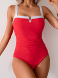 Emoswim-Damen einteiliger Badeanzug Color Block Figurformend Bauchweg Badeanzug V Vired Vollständige Abdeckung Bademode