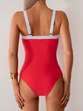 Emoswim-Damen einteiliger Badeanzug Color Block Figurformend Bauchweg Badeanzug V Vired Vollständige Abdeckung Bademode