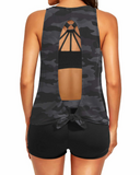 Emoswim - Women's 3 Piece Scoop Neck Criss Cross Tankini Swimsuits-Black Camou