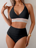 EMOSWIM - Zweiteilige High Waist Bikini Sets Bauchkontrolle Color Block Neckholder Bademode