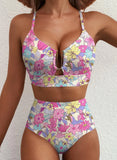 Emoswim – Zweiteiliger Bikini mit U-Bügel-Cutout und hoher Taille – Pink Floral – Sommer 2026