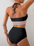 EMOSWIM - Zweiteilige High Waist Bikini Sets Bauchkontrolle Color Block Neckholder Bademode