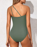 Emoswim - One Shoulder One Piece Swimsuit for Women Tummy Control Bathing Suits-Army Green