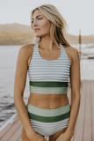 Emoswim – Schicker Bikini-Set mit Reißverschluss hinten und Streifenmuster