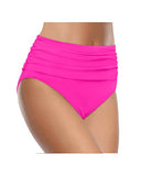 Emoswim - Ruched Tummy Control High Waisted Women's Bikini Bottom-Neon Pink