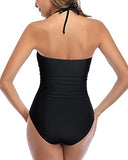Emoswim - Tummy Control High Waisted Halter Sexy Cutout One Piece Swimsuits-Black
