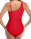 Emoswim - Tummy Control Mesh One Piece Swimsuit For Curvy Women-Red
