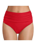 Emoswim - High Waisted Ruched Tummy Control Bikini Bottom For Women-Red