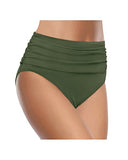 Emoswim - High Waisted Ruched Swim Shorts Tummy Control Bikini Bottom-Army Green