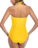 Emoswim - Schicker, hoch taillierter Neckholder-Badeanzug mit Knoten vorne und Cut-Outs – Neongelb