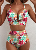 Emoswim - 2026 Summer Two Piece Bikini Set U-Wire Cutout High Waisted Swimsuit-Leopard Pink Lily