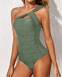 Emoswim – Sexy One-Shoulder-Bikini-Oberteil, zweiteiliger Tankini-Badeanzug für Damen – Olivgrün
