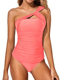 Emoswim – Stilvoller Zweiteiler, One-Shoulder-Bikini-Oberteil und Shorts – Korallenrosa