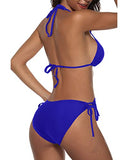 Emoswim - Sexy Triangle Bikini Set Halter Top And Tie Side Bottom 2 Piece Bikini Sets-Royal Blue