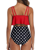 Emoswim – Sexy hoch taillierter, zweiteiliger Damen-Bikini mit Rüschen und Volants – rot gepunktet