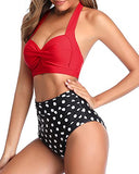Emoswim – Zweiteiliger Vintage-Badeanzug mit High-Cut Bikinihose – Rote Punkte